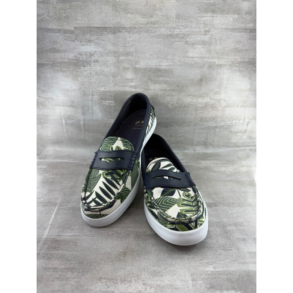Cole Haan Grand.OS Tropical Palm Leaf Canvas Penny Loafers Navy Green W11070 9B